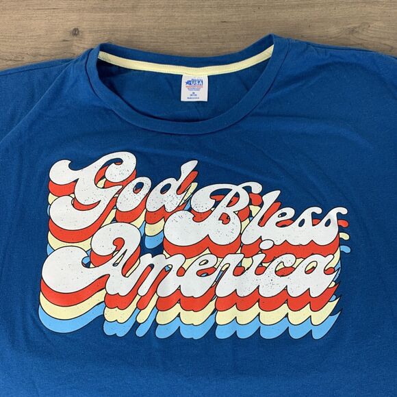 Womens T-Shirt Size Medium Blue God Bless America Graphic Shirt Made in the USA - Picture 3 of 9